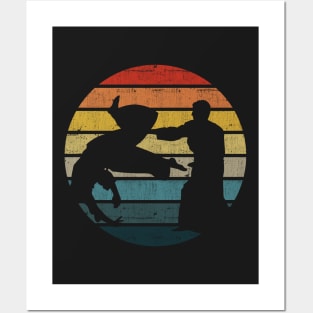 Aikido Silhouette On A Distressed Retro Sunset graphic Posters and Art